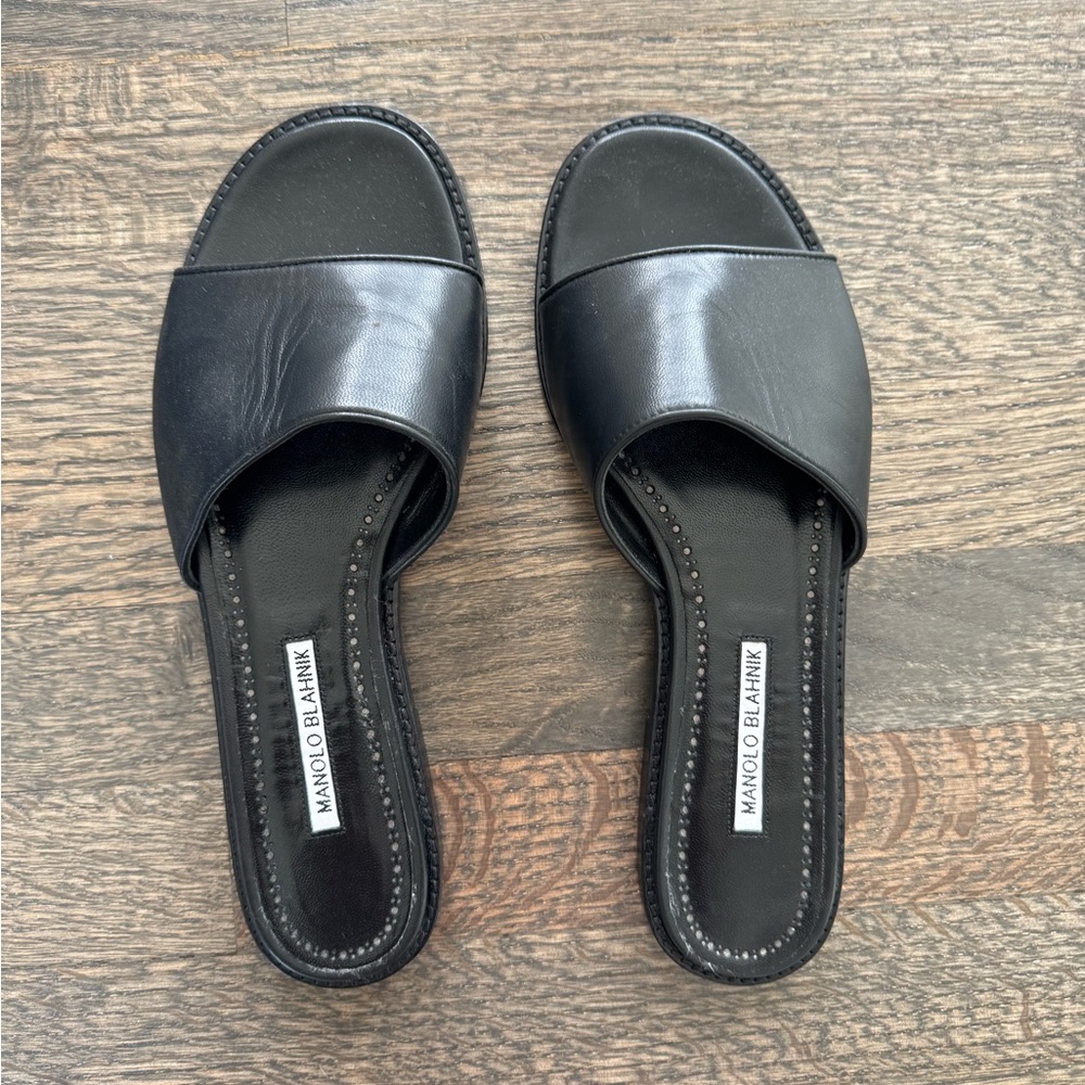 Manolo Blahnik Black Slide Sandals